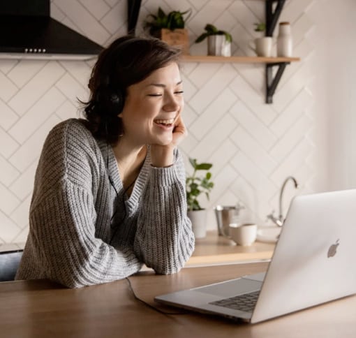 Woman in video call at home